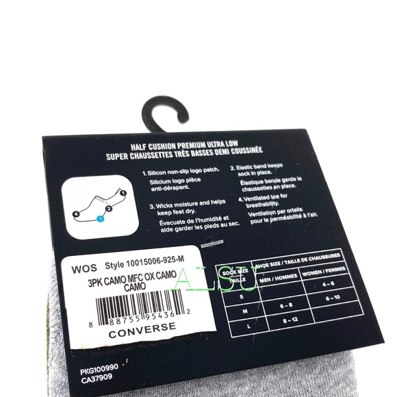 Converse 3-Pack Flat Basic MFC Men Sock Camo Black 10015006 - Picture 6 of 7